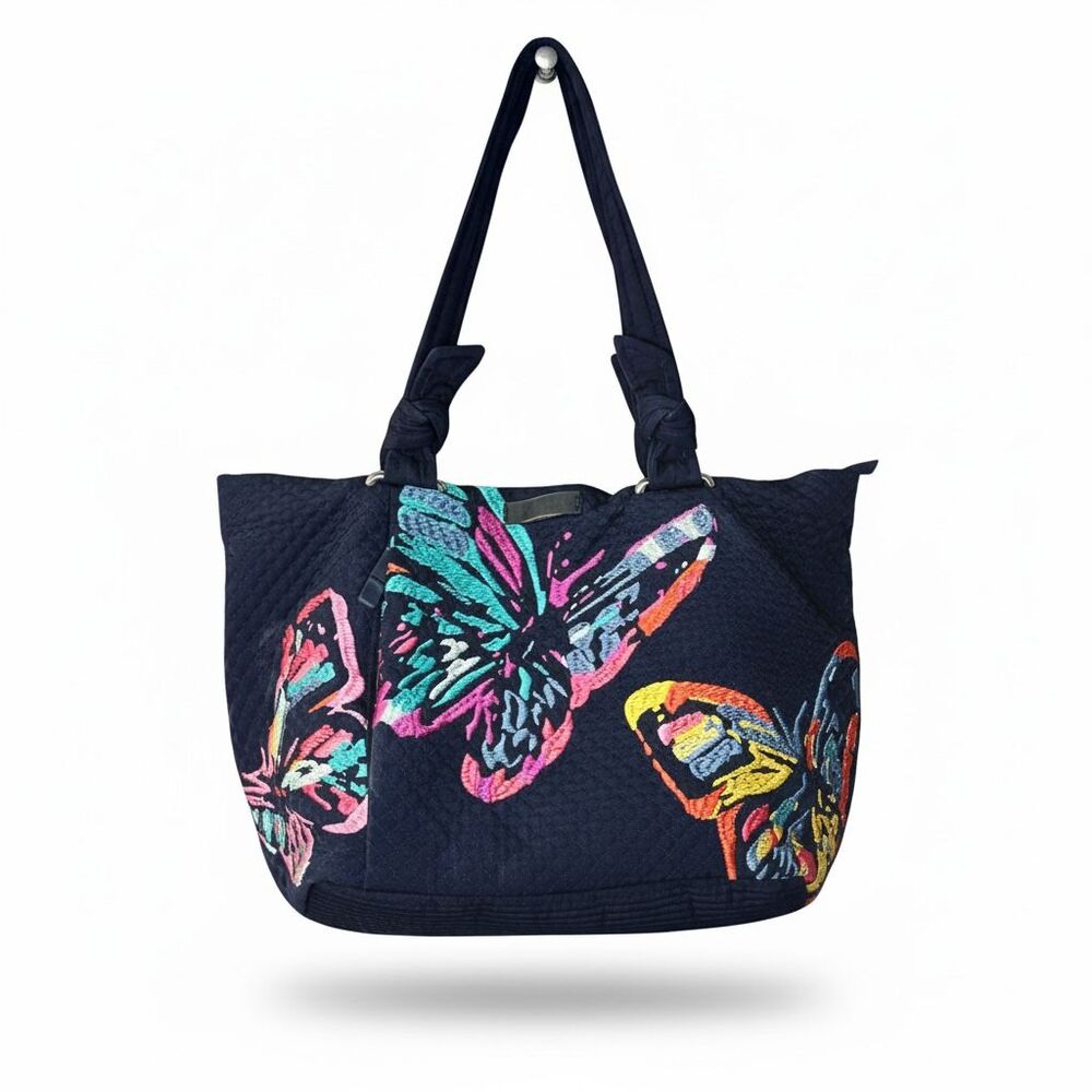 Vera Bradley Butterfly Flutter Embroidered Navy Blue Quilted Shoulder Bag